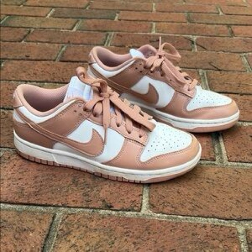 Nike Women's Rose Gold and White Athletic Shoes Dunk Air Force One Low